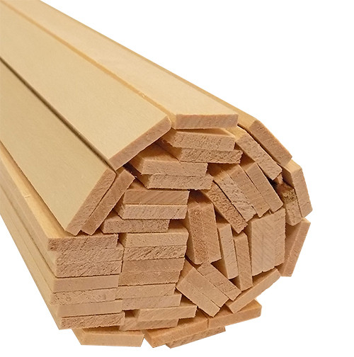 cut end of 50-pack bundle of light-colored bud nosen 1/8"H x 5/8"W x 24"L basswood strips