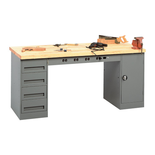 Tennsco Electronic Modular Work Bench, Maple Top w/1 4-drawer unit, 1 shelf cabinet & outlet panel