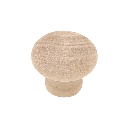 smooth, unfinished light-colored wooden knob made from birch with rounded top and 1-1/4" diameter