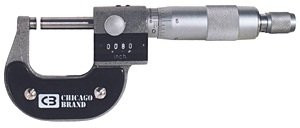Chicago Brand Digital Micrometer has vernier scale, thimble ratchet/lock, smooth movement, range 0-1"
