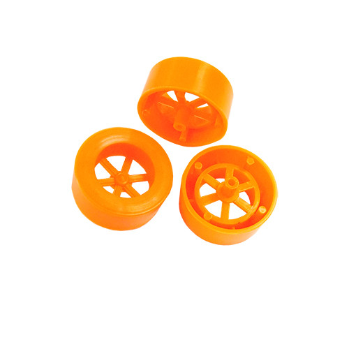 3 durable polypropylene 5-spoke orange rear wheels for balsa wood or basswood CO2 dragsters