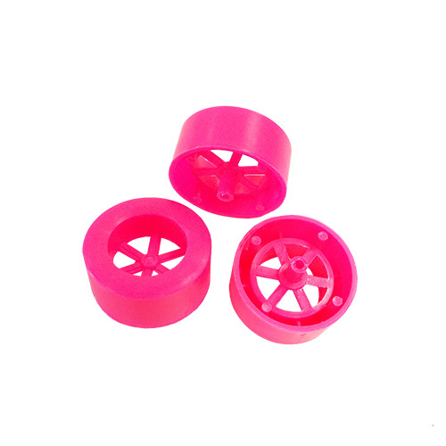 3 durable polypropylene 5-spoke pink rear wheels for balsa wood or basswood CO2 dragsters