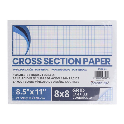 Pacific Arc Cross Section Drawing Paper 8x8 grid, 100 sheet pack, 8-1/2" x 11"