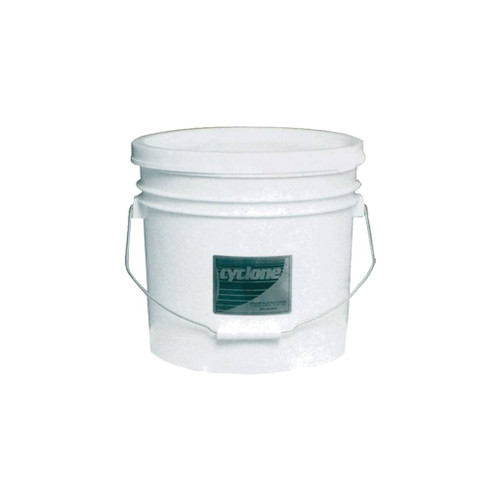 white plastic bucket with metal handle and green cyclone label on front holding Extra Fine 170-325 grit glass beads