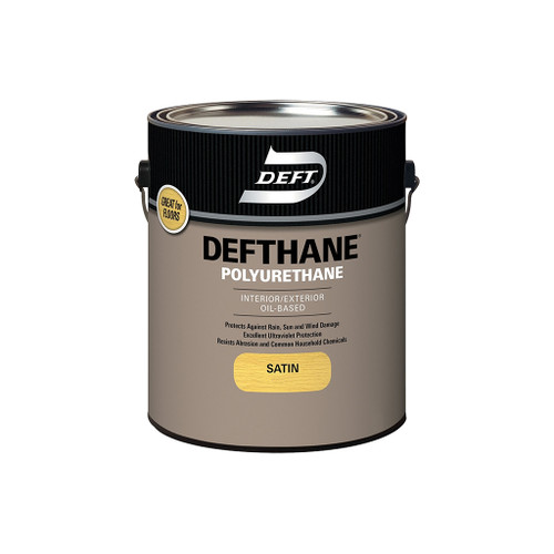 one gallon can of deft clear polyurethane with satin finish for interior, exterior, floors