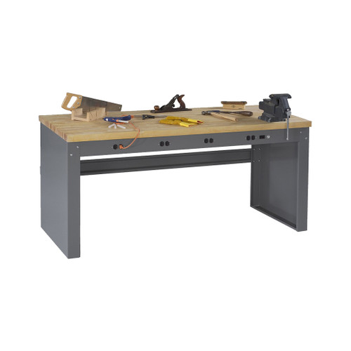 Tennsco Electronics Work Bench w/stringer & outlet panel, 6'W x 36"D x 33-3/4"H, Maple Laminate Top