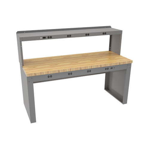 Tennsco Electronics Work Bench w/stringer, outlet panel & electronic riser, 6'W x 36"D x 33-3/4"H, Maple Laminate Top