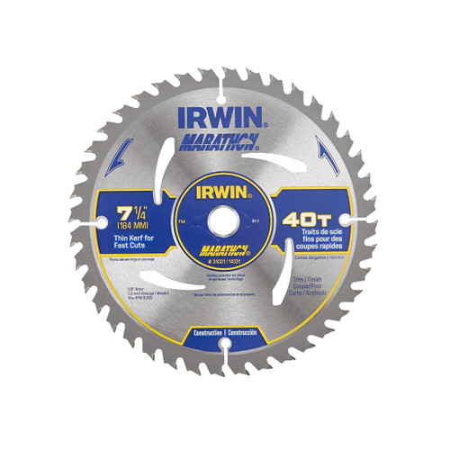 Irwin Carbide-tipped Circular Saw Blade, Marathon Series, 7-1/4", 40 TPI
