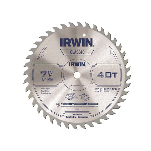 Irwin Carbide-tipped Circular Saw Blade, Classic Series, 7-1/4", 40 TPI