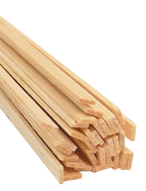 end of a bundle of light-colored balsa wood strips