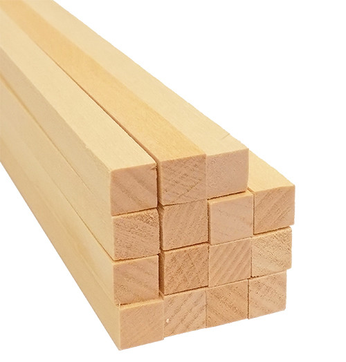 cut end of 15-pack bundle of light-colored bud nosen 3/8"H x 3/8"W x 24"L basswood strips