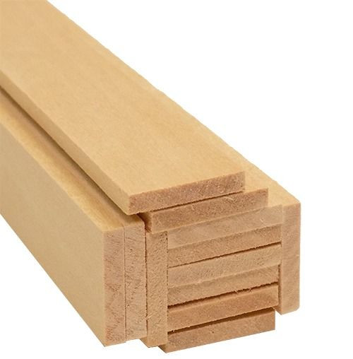 cut end of 12-pack bundle of light-colored bud nosen 1/8"H x 3/4"W x 24"L basswood strips