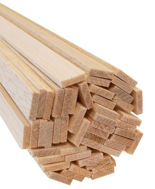 cut end of 30-pack bundle of light-colored bud nosen 1/8"H x 1/4"W x 24"L basswood strips