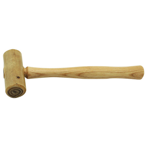 horizontal mallet with solid rawhide 3-1/2" long head from cs osborne has 2" diameter and weighs 10 ounces