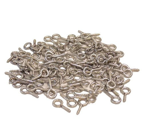 Pile of 100 steel screw eyes for use with CO2 dragsters and racers in industrial technology classrooms.
