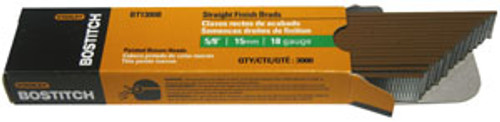 black and orange box of bostitch straight finish brad nails with coated finish, chisel point, 3/4"L, 19 mm