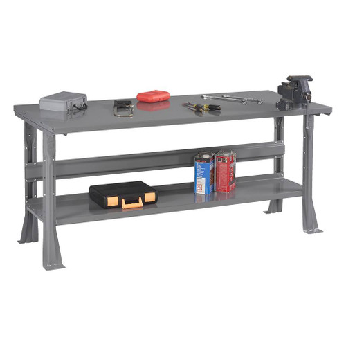 Tennsco Work Bench with Steel Top, Flared Legs and Lower Shelf, 6'W x 36"D