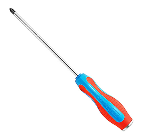 Magnetic-tip 8-3/4" long screwdriver with 4" steel blade and #2 laser-etched on easy-to-read steel end cap