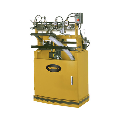 mustard yellow dovetailer machine with 1HP, single phase, 230V motor and pneumatic board clamping