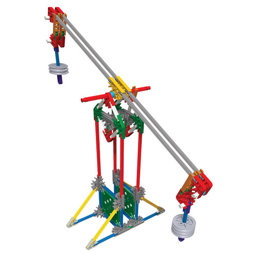 model replica of levers and pulleys built from multi-colored K'NEX Education pieces