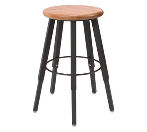 Wisconsin Bench 5-Legged Square Tube Stool, Adjustable-Height, 18" to 28", Hardwood Seat