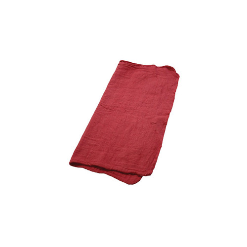 one red 100% cotton towel is 13" x 14", machine washable, reusable and hemmed for extra strength