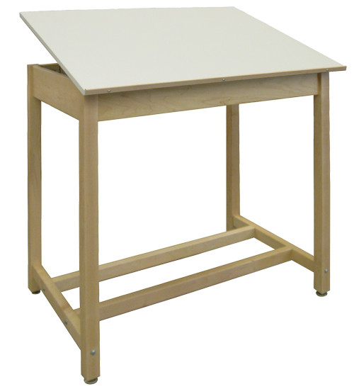 light brown drawing table with tilting top and pencil ledge