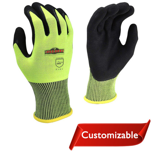 yellow and black Hi-Viz Knit Dip glove in size large with elastic cuff and micro-foam dipped latex palm