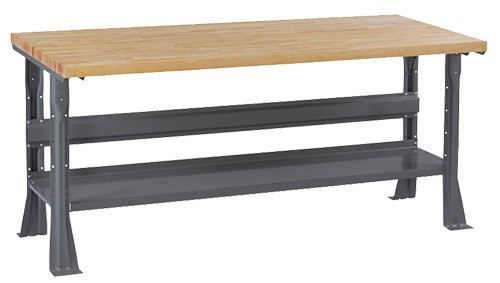 Tennsco Work Bench with Butcher Block Top, Flared Legs and Lower Shelf, 5'W x 30"D