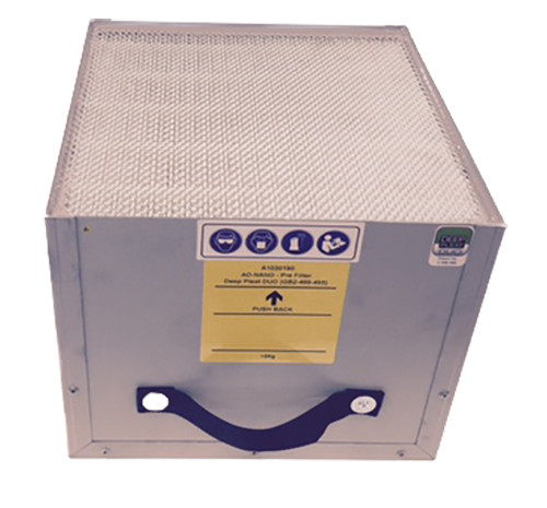 large gray metal box  showing combined filter for BOFA Nano fume extractor through top opening