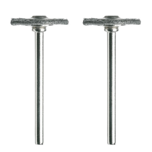 set of two silver bits with flat disc brush heads for cleaning metal tools and electronics
