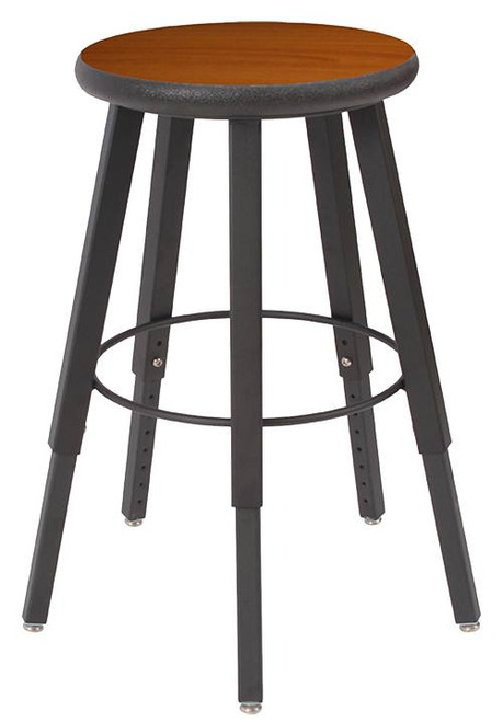 18" to 28" adjustable height stool with 5 fully-welded square tube steel legs and laminate seat