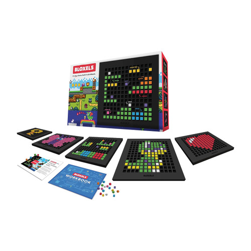 cardboard packaging box of bloxels video game pack showing gameboard with colorful prompt blocks