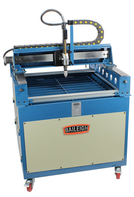 blue and white Baileigh Plasma Cutting Table model number PT-22 with fully-welded steel frame 