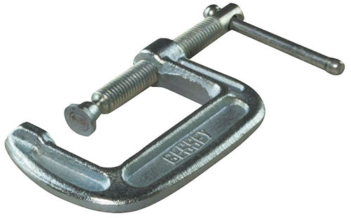 1-7/8" silver steel Drop forged C-Clamp has swivel pad, smoothly rolled threads and steel sliding pin