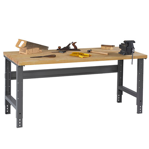 Tennsco Adjustable Leg Work Bench, 72" x 36" Hardwood Top