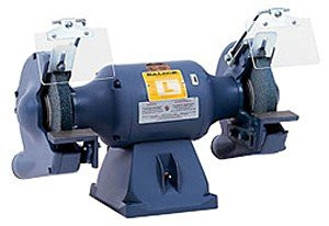 dark blue baldor 8" industrial grinder with 115/230V, 1/2 HP, 3,600 RPM, 3 phase motor