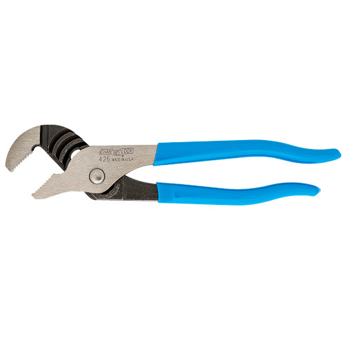 Channellock 6-1/2" Straight Jaw Pliers with right-angle teeth and 7/8" jaw capacity have blue handles