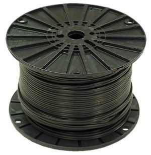 black spool with 250' of black coleman cable parallel 18 gauge plastic covered cord for powering lamps