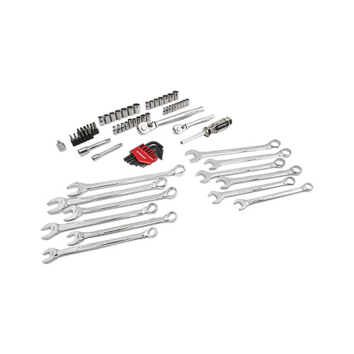 60-Piece Mechanic's Tool Set includes ratchets, drive tools, sockets, combination wrenches, bits, hex keys