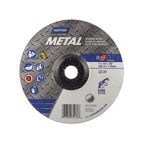 Norton Grinding Wheel, Hubless Depressed Center Aluminum Oxide, 7" x 1/4" x 7/8"