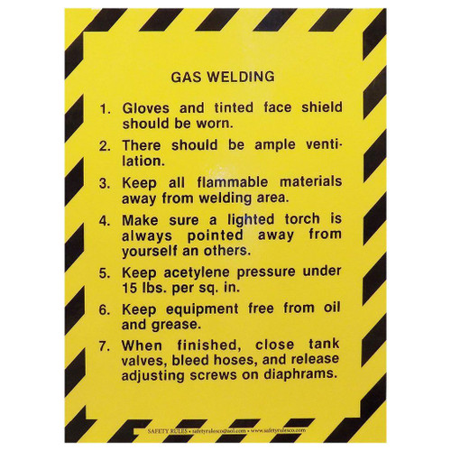 Safety Rules Machine Safety Rules Gas Welding, 6" x 8"
