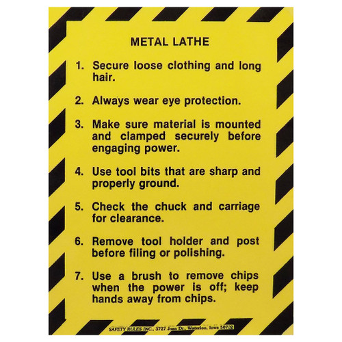 Safety Rules Machine Safety Rules Metal Lathe, 6" x 8"