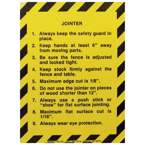 Safety Rules Machine Safety Rules Jointer, 8" x 11"