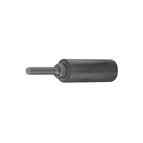 black sanding drum with 1/4" diameter shank is connected to 2" long cylindrical head with 1/2" diameter