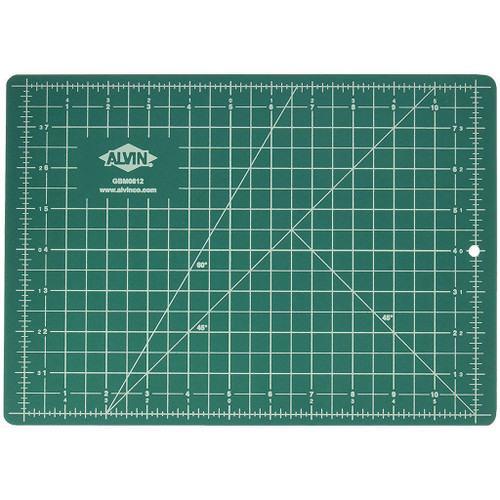 green side of 8-1/2" x 12" alvin professional self-healing cutting mat with white grid lines and measurements