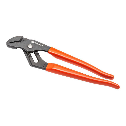 Crescent 12" Straight Jaw Tongue and Groove Pliers have self-locking jaw adjustment, red non-slip handles
