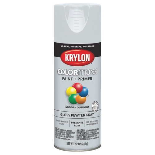 Krylon COLORmaxx Spray Paint + Primer, Gloss Pewter Gray