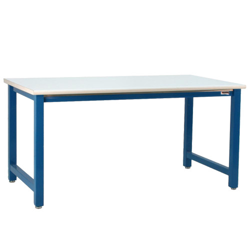 dark blue steel framed BenchPro Kennedy Series 30"x48" Work Bench with storm gray laminate 1.2" top