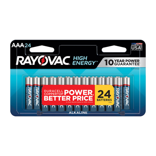 Rayovac High Energy Alkaline Batteries, AAA, 24-Pack